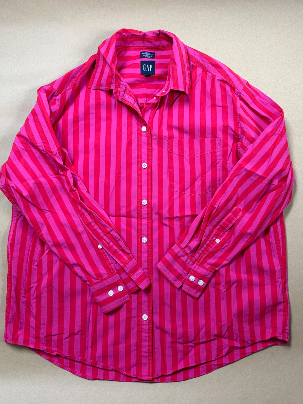 GAP Big Shirt Red and Pink Stripe Size Large